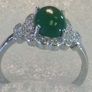 Emerald and cubic ring silver